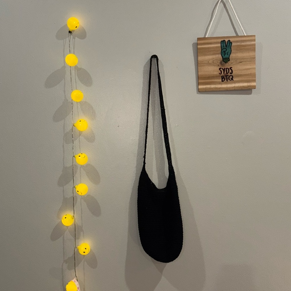 black crochet bag